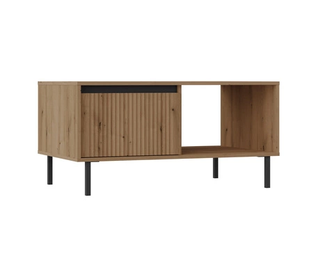 Zestaw mebli Osaka dąb evoke / czarny minimalistyczny design podkreślony modną kolorystyką wysokie metalowe czarne nogi gustowny ryflowany front