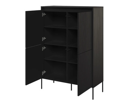 Komoda wysoka Trend 98 cm czarna elegancka i stylowa komoda o wyjątkowym charakterze ryflowane fronty z oświetleniem LED