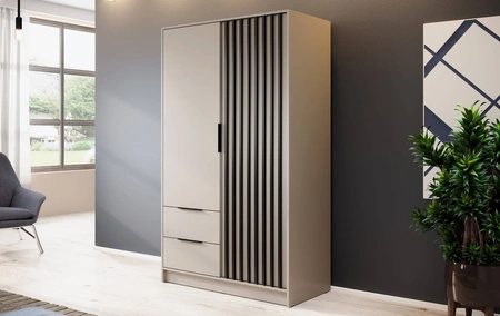 Szafa Aspen 105 cm beżowa / czarne lamele nowoczesny design mebla drzwi szafy ozdobione lamelami