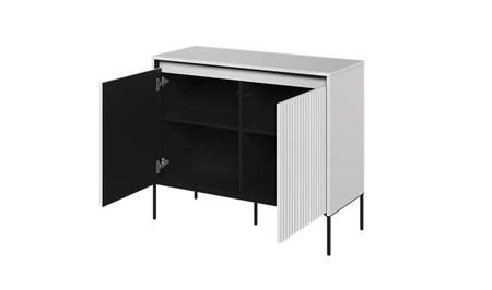 Komoda Trend 98 cm biała funkcjonalna komoda do salonu o oryginalnym designie ryflowane fronty z subtelnym oświetleniem