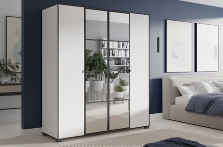 Szafa z lustrem Osma 180 cm biały / czarny oryginalny design drzwi szafy na ubrania wzbogacone uchwytami krawędziowymi prosta forma