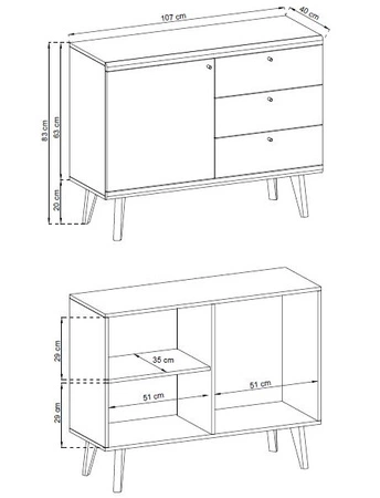 Komoda z szufladami Primo 107 cm dąb riviera / biały nowoczesny design w stylu skandynawskim obrzeża komody wykończone specjalną okleiną ABS
