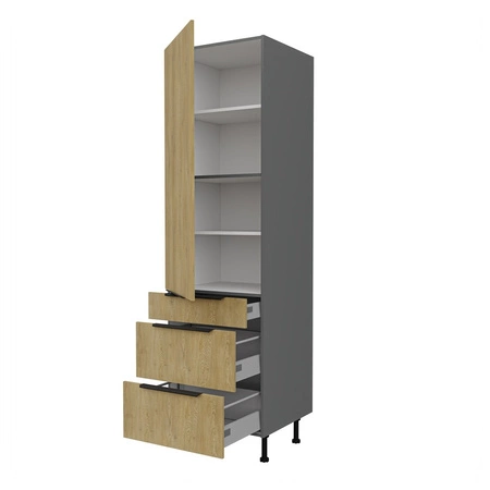 Słupek kuchenny Corsico 60 DKS-215 3S 1F szafka z szufladami odporna na działanie wilgoci i uszkodzenia metalowe uchwyty krawędziowe