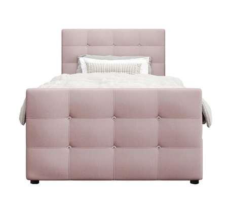 Łóżko kontynentalne Kansas 120x200 pudrowy róż w nowoczesnym skandynawskim stylu z tapicerowanym zagłówkiem oraz zanóżkiem