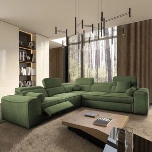 Narożnik z funkcją spania Viano III Lux zielony lewostronny nowoczesny narożnik do salonu z wysuwanym podnóżkiem pojemnik na pościel