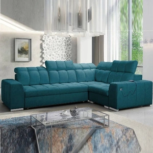 Narożnik z funkcją spania Luigi II turkusowy prawostronny komfort podczas codziennego wypoczynku narożnik z pojemnikiem na pościel