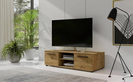 Szafka RTV Maxione 150 cm dąb artisan prosta konstrukcja szafka pod telewizor z półką minimalistyczny i uniwersalny design
