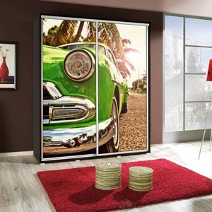 Szafa przesuwna Artistino 155 cm z grafiką samochód II korpus szafy w kolorze wenge wykonany z płyty o grubości 22mm