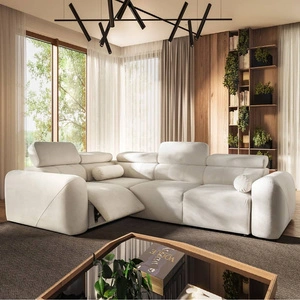 Narożnik z funkcją spania Cantare II Lux kość słoniowa lewostronny komfortowy narożnik z podnoszonym podnóżkiem miękka tkanina