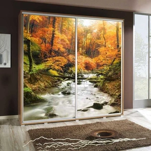 Szafa przesuwna Artistino 205 cm z grafiką potok korpus szafy w kolorze dąb catania wykonany z płyty o grubości 22mm