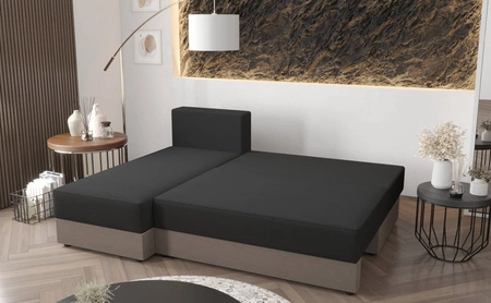 Narożnik z funkcją spania Fogu miodowy lewostronny stylowy narożnik o prostym designie pokryty sztruksową tkaniną pojemnik na pościel