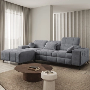 Narożnik z funkcją spania Penejos szary lewostronny elegancki narożnik z pojemnikiem na pościel komfortowe regulowane zagłówki