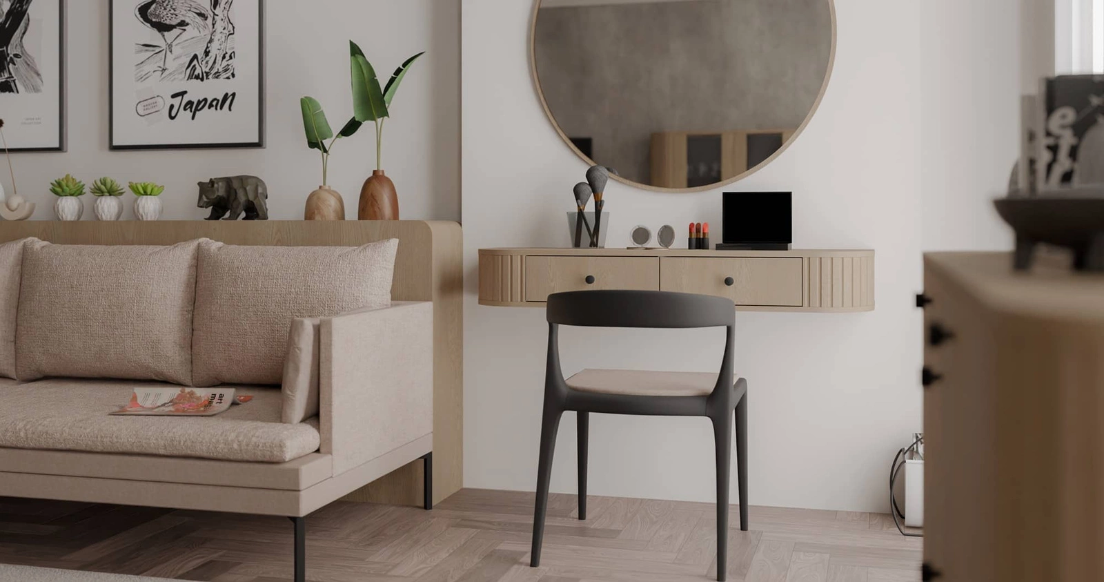 Konsola wisząca Ovalio 123 cm Toaletka do sypialni Toaletka wisząca z szufladami