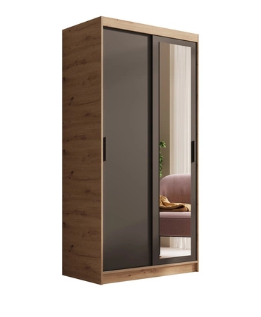 Szafa przesuwna z lustrem Hailey 100 cm dąb artisan / czarny minimalistyczna forma szafa idealnie wpasuje się do każdego wnętrza