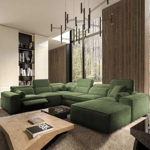 Narożnik z funkcją spania Viano VIII Lux zielony prawostronny designerski narożnik z wysuwanym podnóżkiem pojemniki na pościel