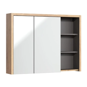 Szafka łazienkowa wisząca z lustrem Devon 100 cm dąb shetland / grafit funkcjonalna szafka nad umywalkę modny element dekoracyjny