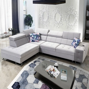 Narożnik z funkcją spania Hampton VII szary popiel lewostronny narożnik do pokoju wykonany z aksamitnej tkaniny o gładkiej powierzchni