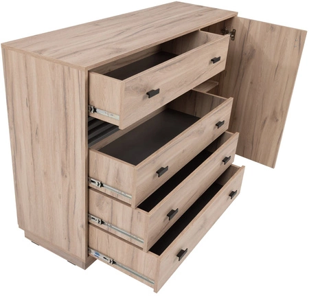 Komoda z szufladami Estan 135 cm dąb estana jasny / antracyt nowoczesny design mebla wysoka jakość wykonania obrzeża komody wykończone specjalną okleiną