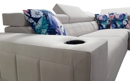 Narożnik z funkcją spania Belvi II turkusowy prawostronny elegancki i ergonomiczny narożnik do salonu praktyczny schowek w boczku