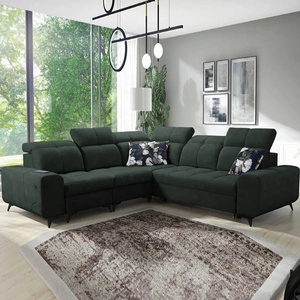 Narożnik z funkcją spania Buffalo III zielony lewostronny komfortowy narożnik o estetycznym wykończeniu z pojemnikami na pościel