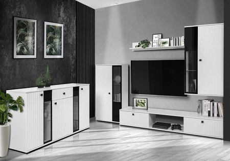 Zestaw mebli Senja biały nowoczesny design ozdobne ryflowane fronty z metalowymi uchwytami