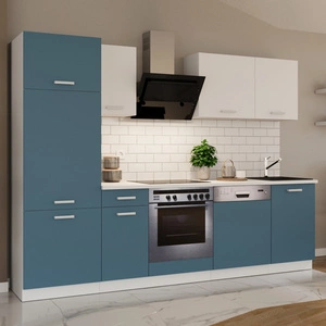 Zestaw mebli kuchennych z blatem Toni 270 cm biały / morski komplet kuchenny doskonale prezentuje się w nowoczesnych wnętrzach