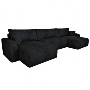 Narożnik z funkcją spania Fiesta U XL czarny elegancki narożnik do salonu z pojemnikiem na pościel sztruksowa tkanina