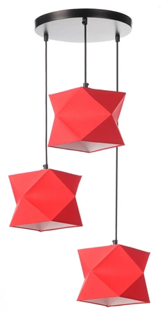 Lampa wisząca potrójna Quasar designerska lampa sufitowa do salonu lub jadalni z czerwonymi abażurami i czarną rozetą sufitową