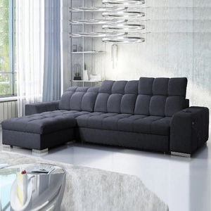 Narożnik z funkcją spania Luigi grafitowy lewostronny narożnik z dwoma pojemnikami na pościel tkanina o ciekawej strukturze
