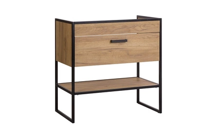 Zestaw mebli łazienkowych Brooklin dąb craft złoty nowoczesne szafki do łazienki o loftowym charakterze stabilna metalowa podstawa