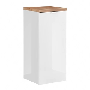 Szafka łazienkowa wisząca Capri 35 cm biały połysk / dąb craft złoty funkcjonalna szafka wyposażona w kosz na pranie metalowy uchwyt