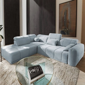 Narożnik z funkcją spania Cetara VII błękitny lewostronny wysokiej jakości narożnik do salonu z komfortowym przesuwanym oparciem