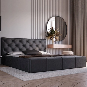Łóżko tapicerowane Eliza 180x200 czarne stylowe łóżko z pojemnikiem na pościel wygodny zagłówek zachwyca eleganckim designem