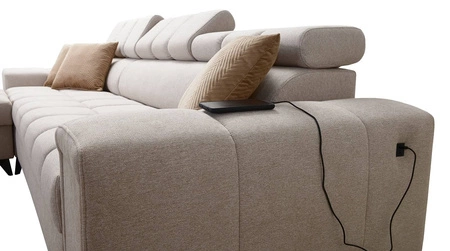 Narożnik z funkcją spania Bolmso grafitowy lewostronny narożnik z dwoma pojemnikami na pościel praktyczna szuflada w boczku mebla