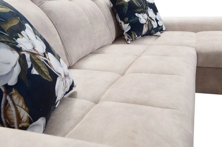 Narożnik z funkcją spania Buffalo XII ciemny beżowy prawostronny stylowy i funkcjonalny narożnik rozkładany z pojemnikiem na pościel