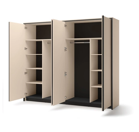 Szafa z lustrem Enna 250 cm beżowy / czarny elegancki design idealna szafa do sypialni lub garderoby klimatyczne oświetlenie LED