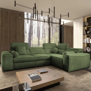 Narożnik z funkcją spania Viano II zielony prawostronny designerski narożnik rozkładany idealnie wpisujący się w nowoczesne aranżacje