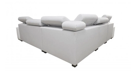 Narożnik z funkcją spania Provo III czarny / biały lewostronny narożnik z pojemnikiem na pościel i regulowanymi zagłówkami