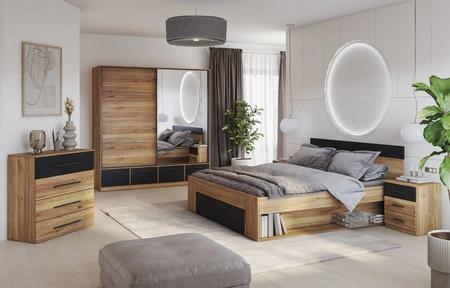 Komoda z szufladami Beta 91 cm dąb mauvella / czarny nowoczesny design mebla obrzeża komody wykończone specjalną okleiną ABS