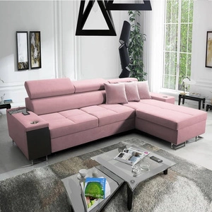 Narożnik z funkcją spania Dafni indyjski róż prawostronny velvet komfort i funkcjonalność podczas codziennego wypoczynku