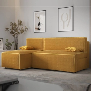 Narożnik z funkcją spania Brandon miodowy lewostronny trójwymiarowa tkanina o wyrazistych prążkach pojemnik na pościel