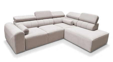 Narożnik z funkcją spania Cantare VII ciemny beż prawostronny narożnik z pojemnikiem na pościel wykonany z trwałej tkaniny typu plusz