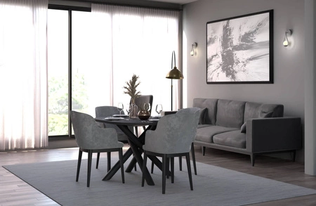 Stół Lyon 100x138 cm jesion portland / czarny stylowy stół do jadalni osadzony na designerskich nogach typu pająk regulacja wysokości