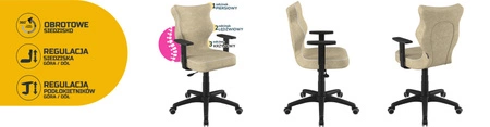 Krzesło do biurka Duo beżowe idealne do wzrostu 146-176,5 cm profilowane siedzisko regulowane podłokietniki łatwo czyszcząca tkanina