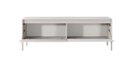 Szafka RTV Sesti 154 cm beżowa elegancka forma mebla w nowoczesnym stylu system otwierania push to open stabilna metalowa podstawa