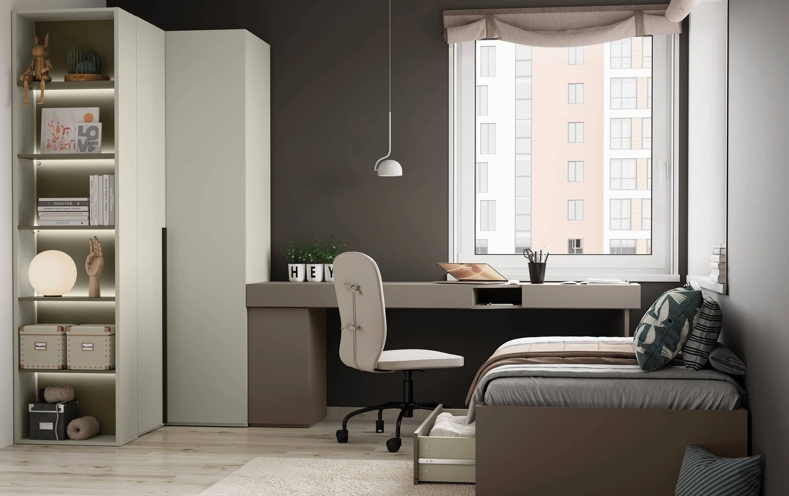 Szafa narożna Woow w kolorze szampańskim Szafa do pokoju młodzieżowego Szafa modułowa