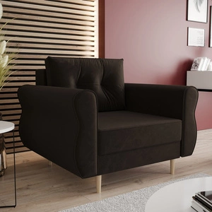 Fotel Wilkins brązowy elegancki fotel do salonu z obszernym i miękkim siedziskiem drewniane nóżki nadają wizualnej lekkości