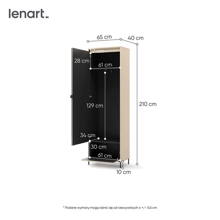 Szafa Trend 65 cm beżowa stylowy design szafy do przedpokoju o niewielkich gabarytach subtelne oświetlenie LED