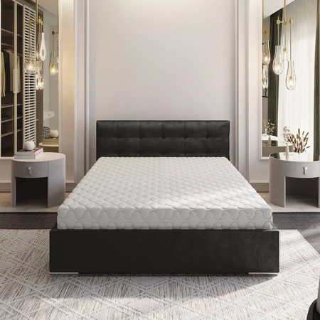 Łóżko tapicerowane Montigo 160x200 szare z pojemnikiem w nowoczesnym skandynawskim stylu z pikowanym zagłówkiem