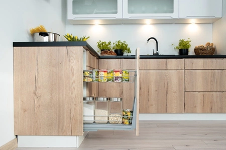 Szafka kuchenna cargo Zova D20 CARGO biały / dąb halifax szafka z funkcjonalnym koszem cargo odporna na uszkodzenia frezowany uchwyt